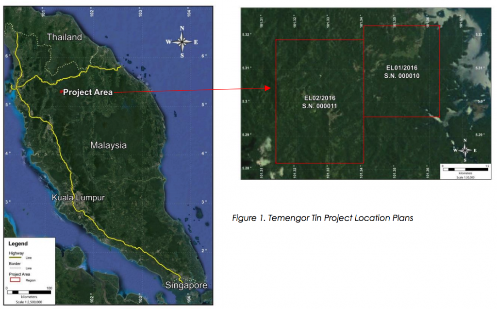 Location of the Temengor Tin Project Mine Site in Malaysia Elementos Limited